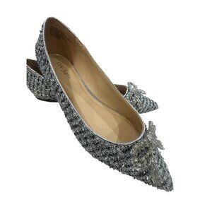Millee2F Silver Tweed Pointed-Toe Flats With Embellished Bow By On 34th Size 7M